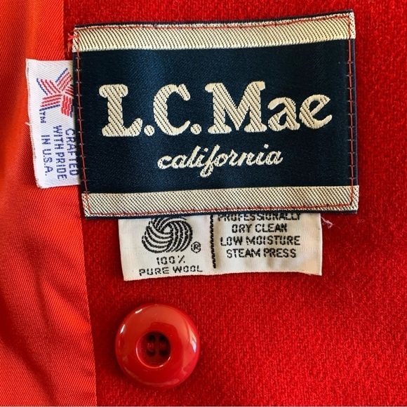 Vintage L.C. Mae California Red 100% Wool Swing Coat Made In The USA - Picture 6 of 8